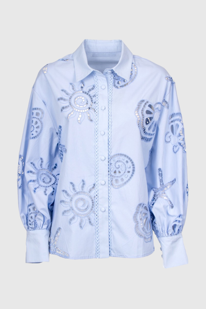 Bellero Starfish Embroidered Shirt & Shorts Set - Blue