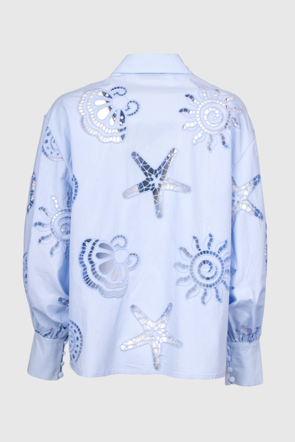 Bellero Starfish Embroidered Shirt & Shorts Set - Blue