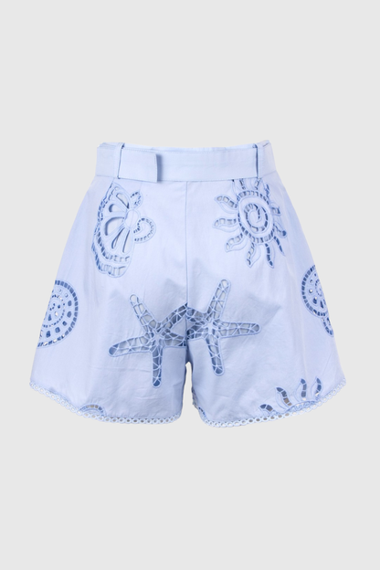 Bellero Starfish Embroidered Shirt & Shorts Set - Blue