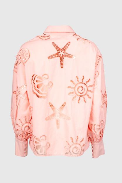Bellero Starfish Embroidered Shirt & Shorts Set - Pink