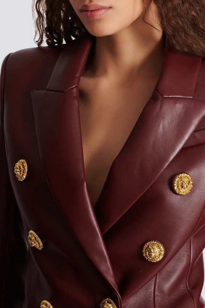 Benaz Burgundy Buttoned Leather Jacket