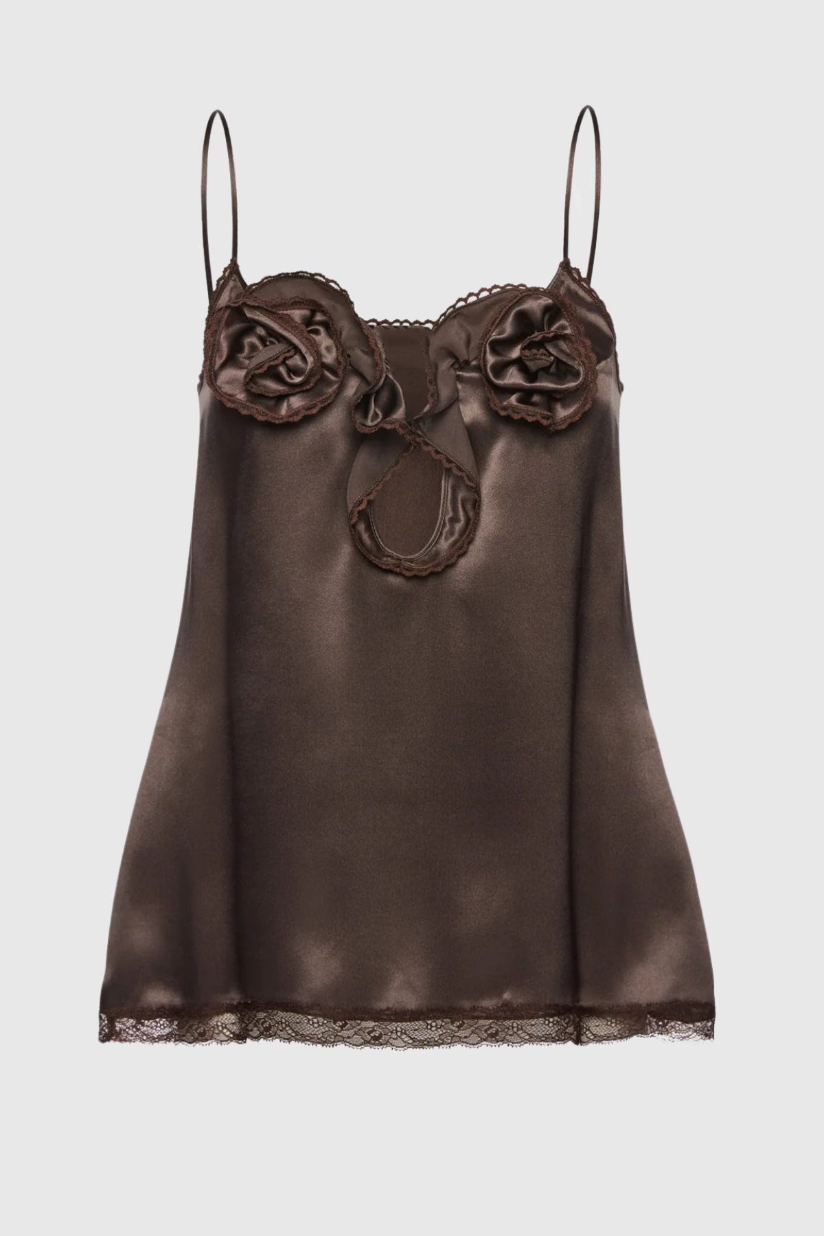 Benicia Floral Appliqué Lace Top - Brown