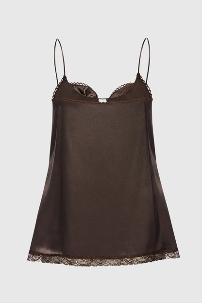 Benicia Floral Appliqué Lace Top - Brown