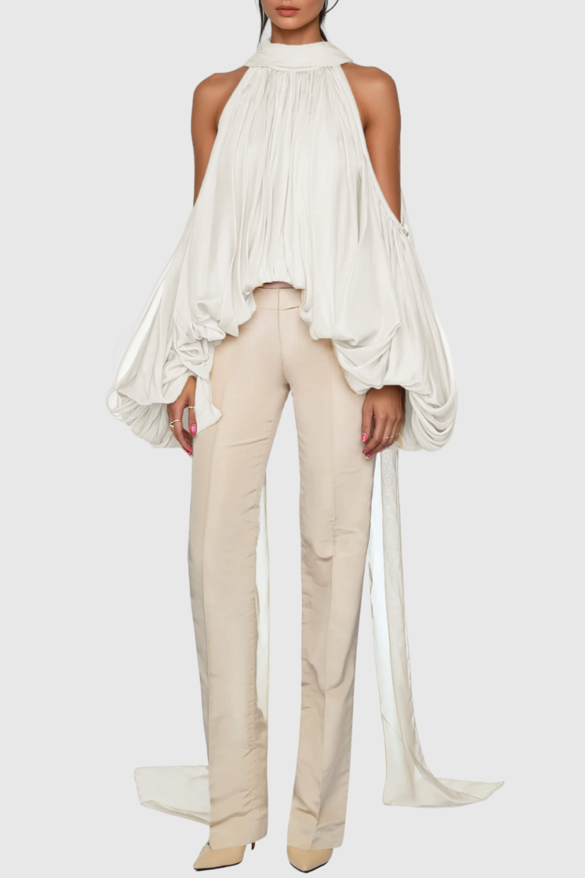 Benico Ruched Cutout Top - Beige