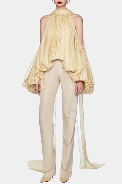 Benico Ruched Cutout Top - Yellow