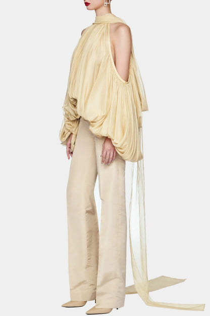 Benico Ruched Cutout Top - Yellow