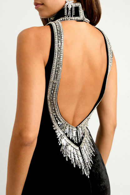Beopa Crystal Embellished Backless Maxi Dress