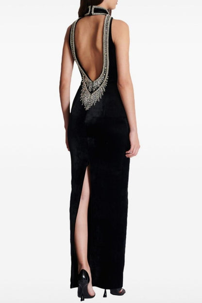Beopa Crystal Embellished Backless Maxi Dress