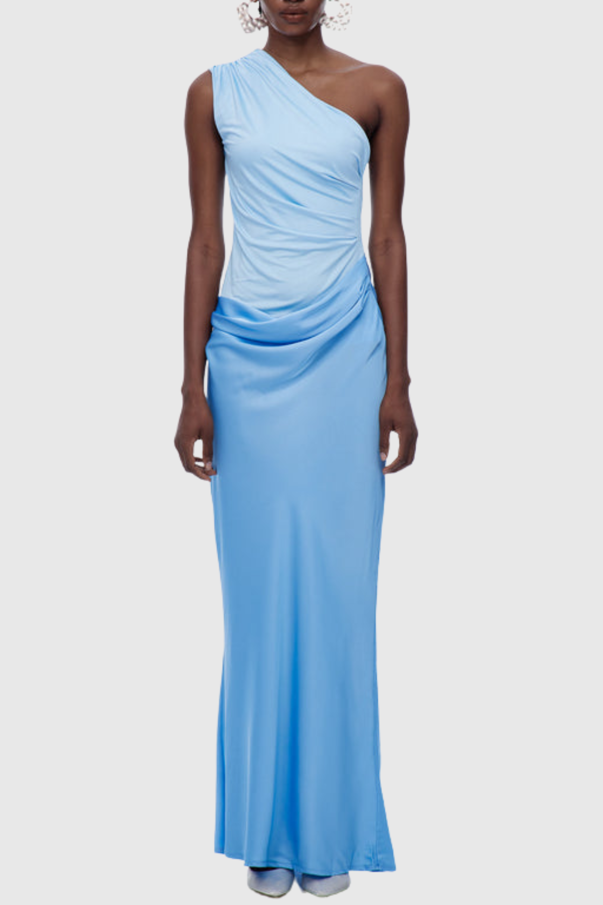 Bertala One Shoulder Satin Ruched Maxi Dress - Blue