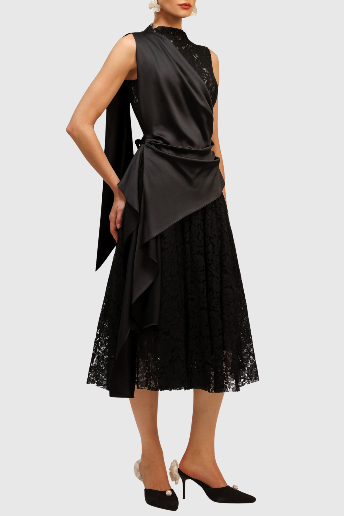 Bertila Lace Asymmetrical Midi Dress