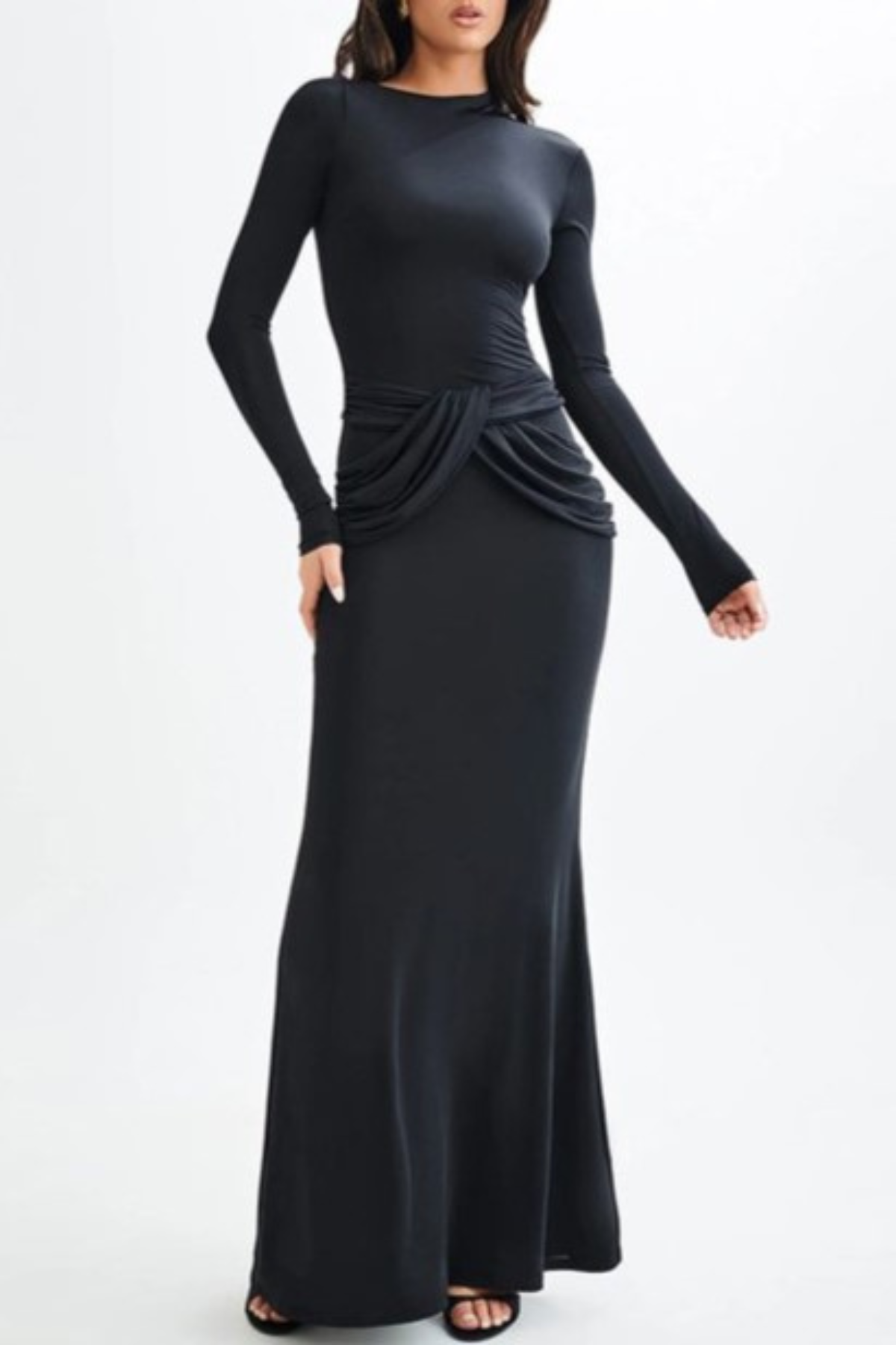 Betona Ruched Long Sleeve Maxi Dress - Black