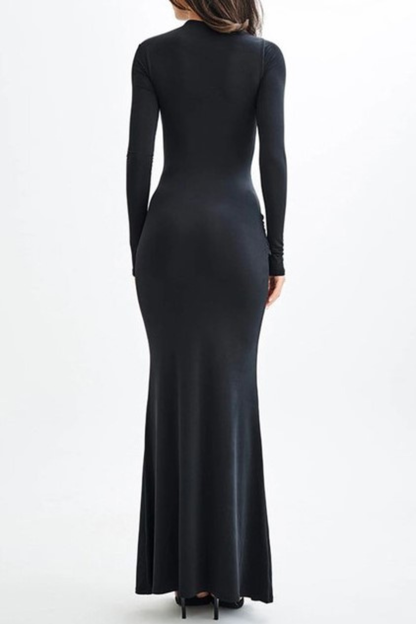 Betona Ruched Long Sleeve Maxi Dress - Black