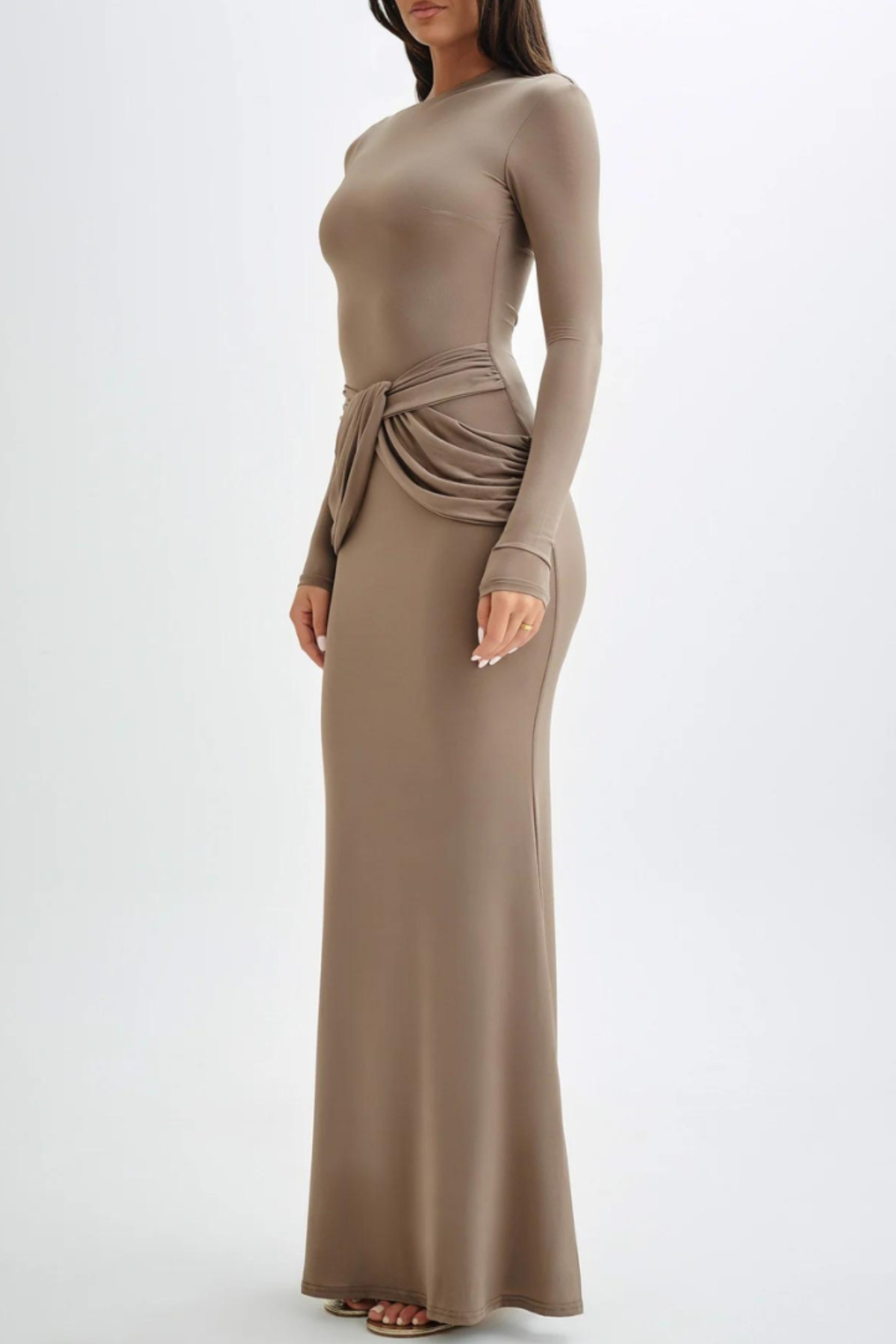 Betona Ruched Long Sleeve Maxi Dress - Khaki