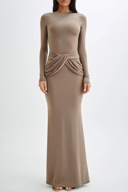 Betona Ruched Long Sleeve Maxi Dress - Khaki