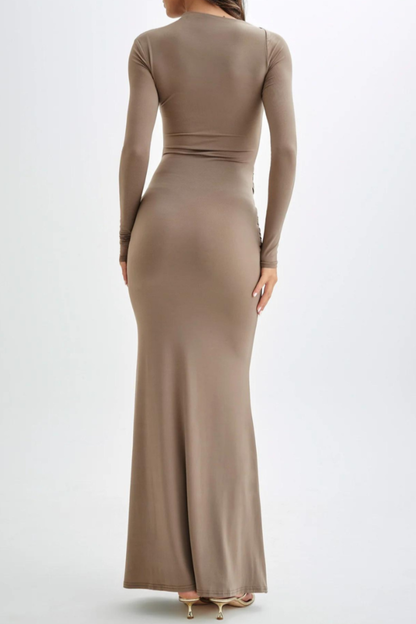 Betona Ruched Long Sleeve Maxi Dress - Khaki