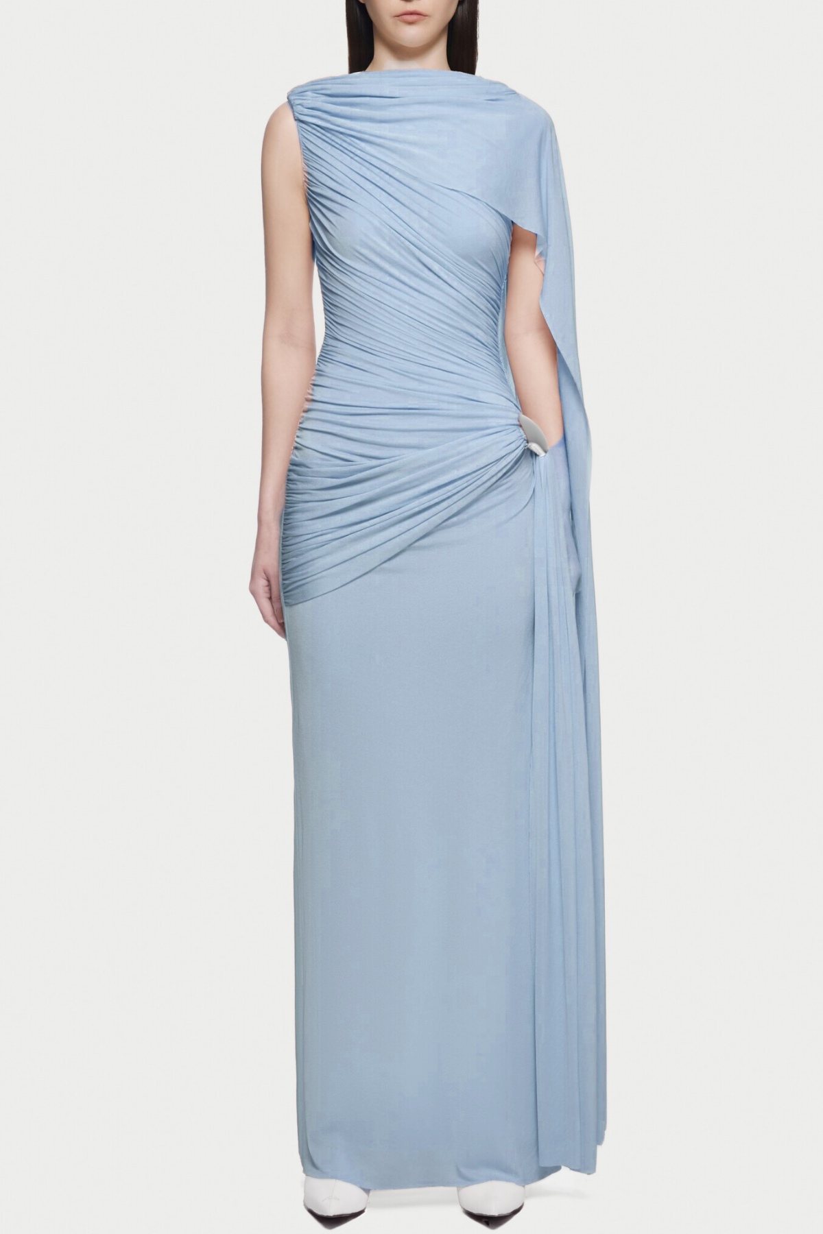 Betsey One Shoulder Asymmetrical Flap Ruched Maxi Dress - Blue