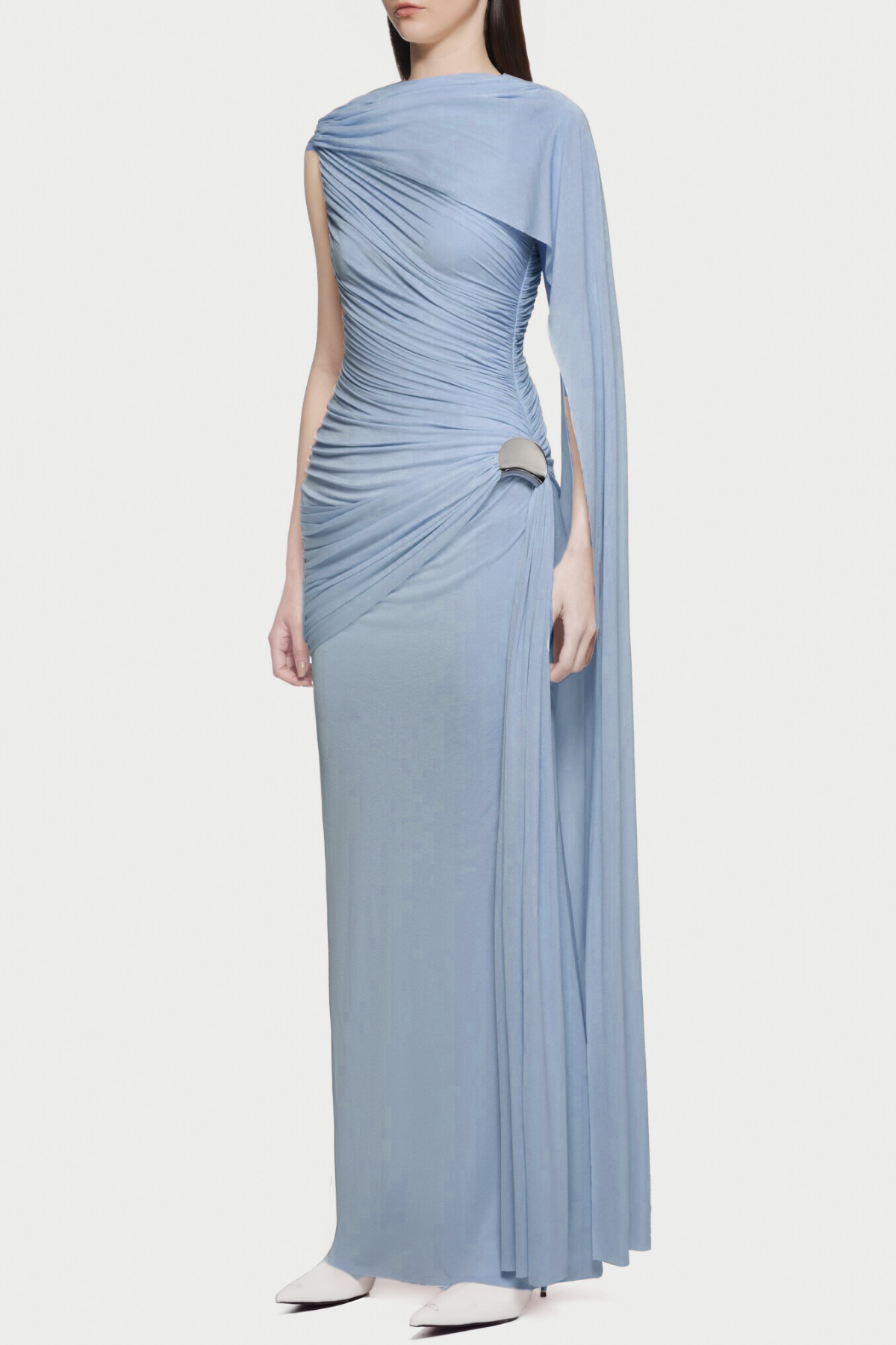 Betsey One Shoulder Asymmetrical Flap Ruched Maxi Dress - Blue