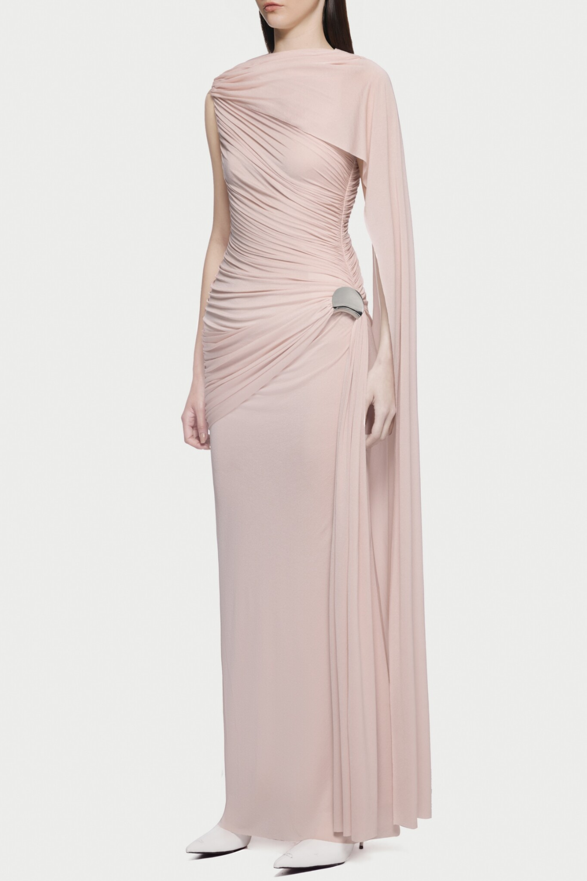Betsey One Shoulder Asymmetrical Flap Ruched Maxi Dress - Pink