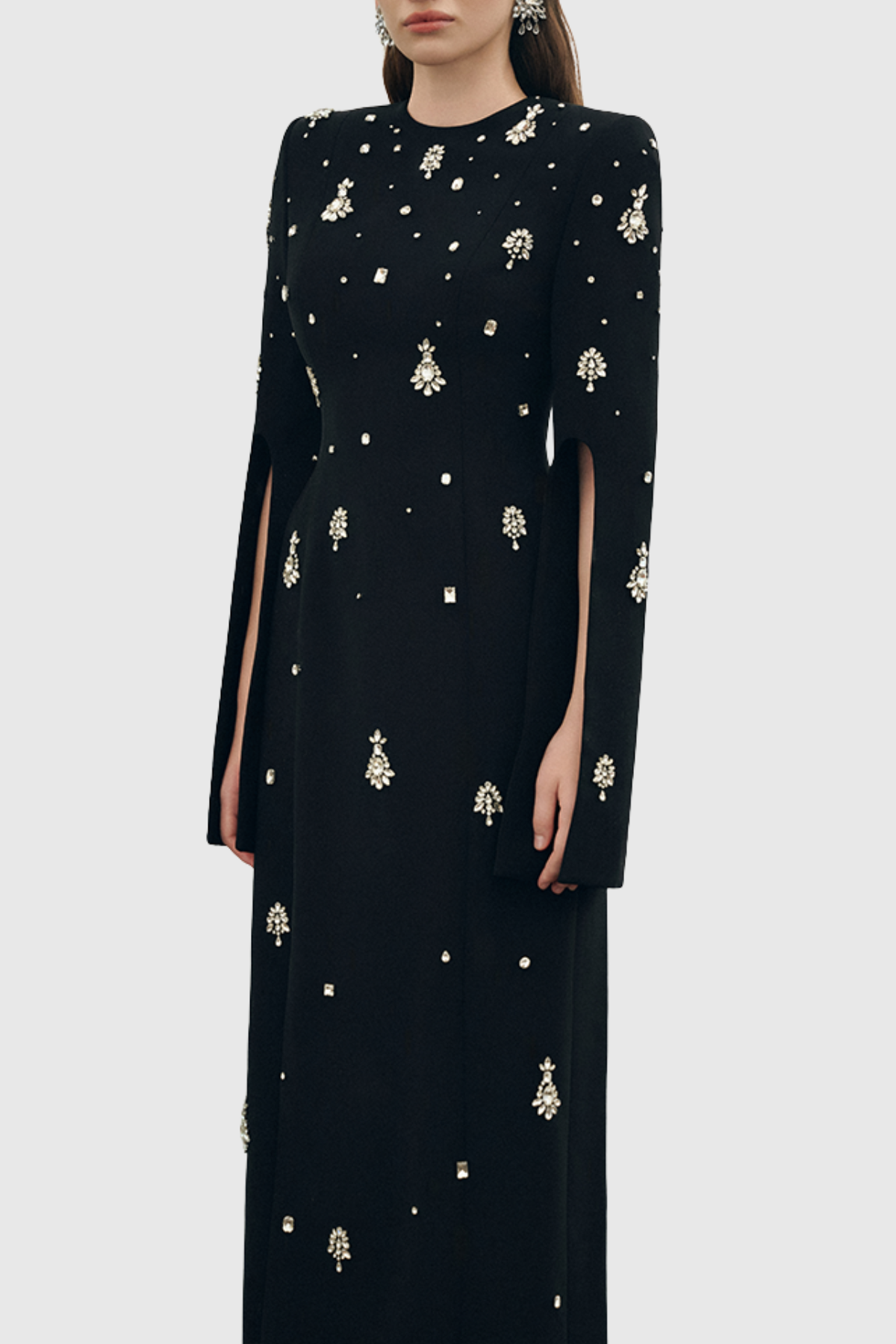 Bettina Crystal Embellished Split Sleeve Maxi Dress