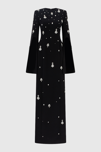 Bettina Crystal Embellished Split Sleeve Maxi Dress
