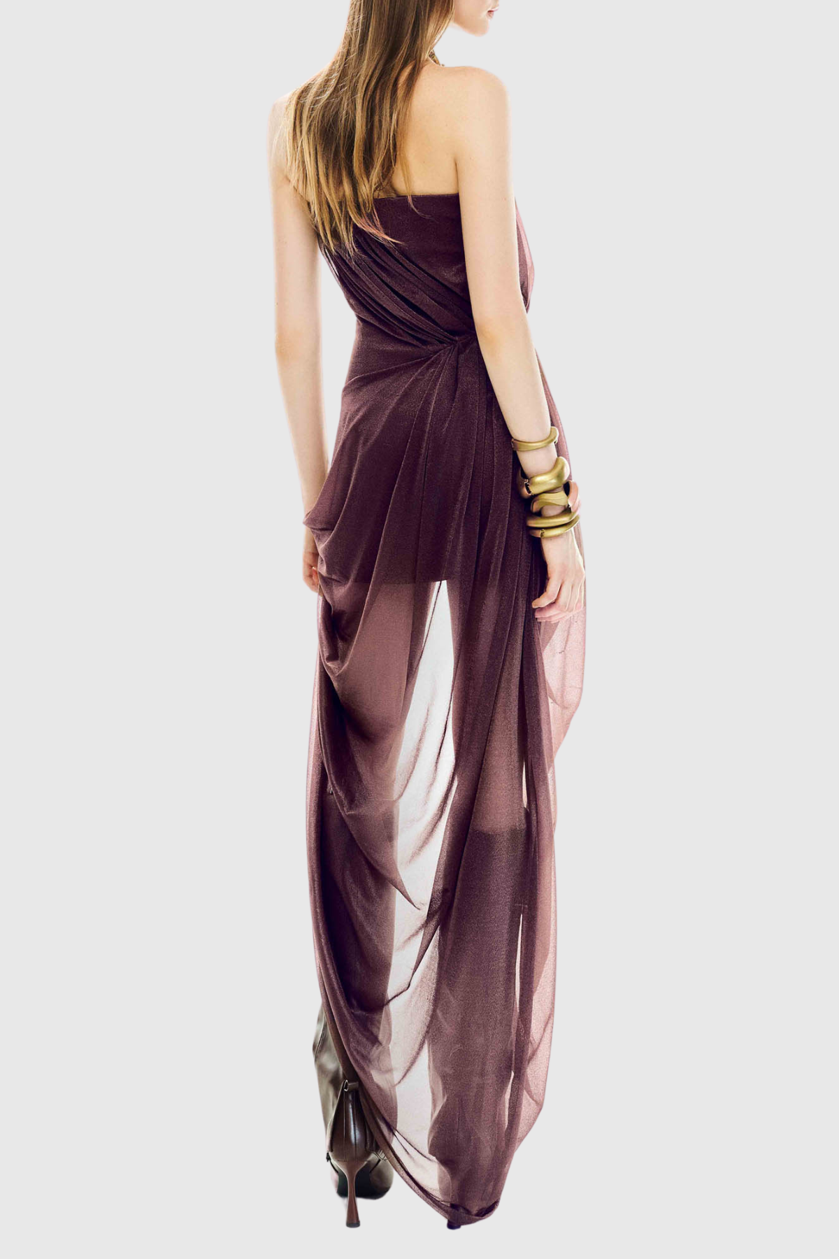 Beverly Floral Strapless Draped Midi Dress - Purple