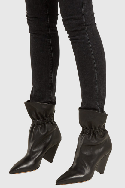 Bevin Gathered Leather Ankle Boots