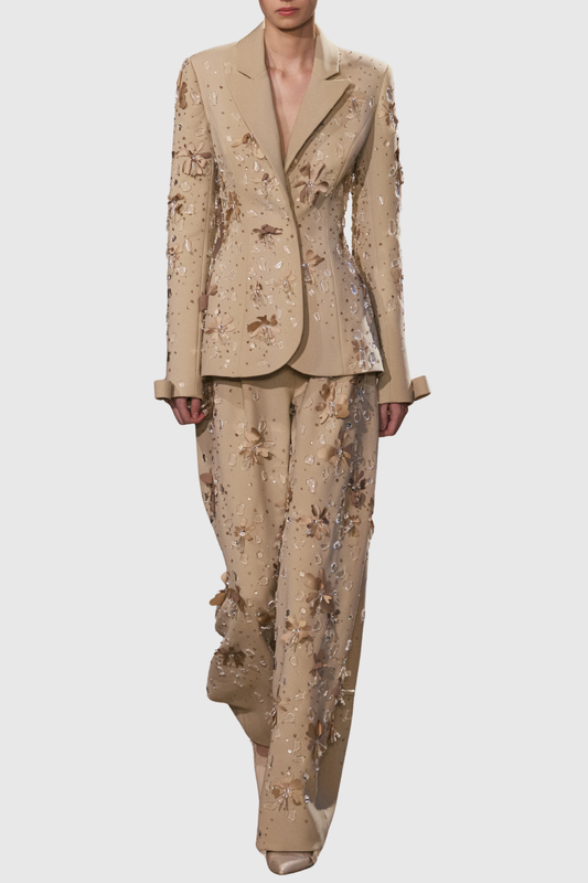 Bibela Floral Crystal Embroidered Blazer & Pants Set