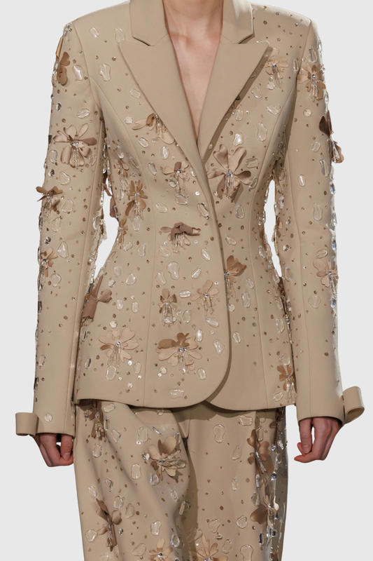 Bibela Floral Crystal Embroidered Blazer & Pants Set