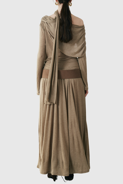 Birca Asymmetric Draped Maxi Dress