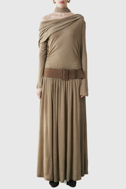 Birca Asymmetric Draped Maxi Dress