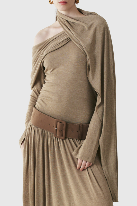 Birca Asymmetric Draped Maxi Dress