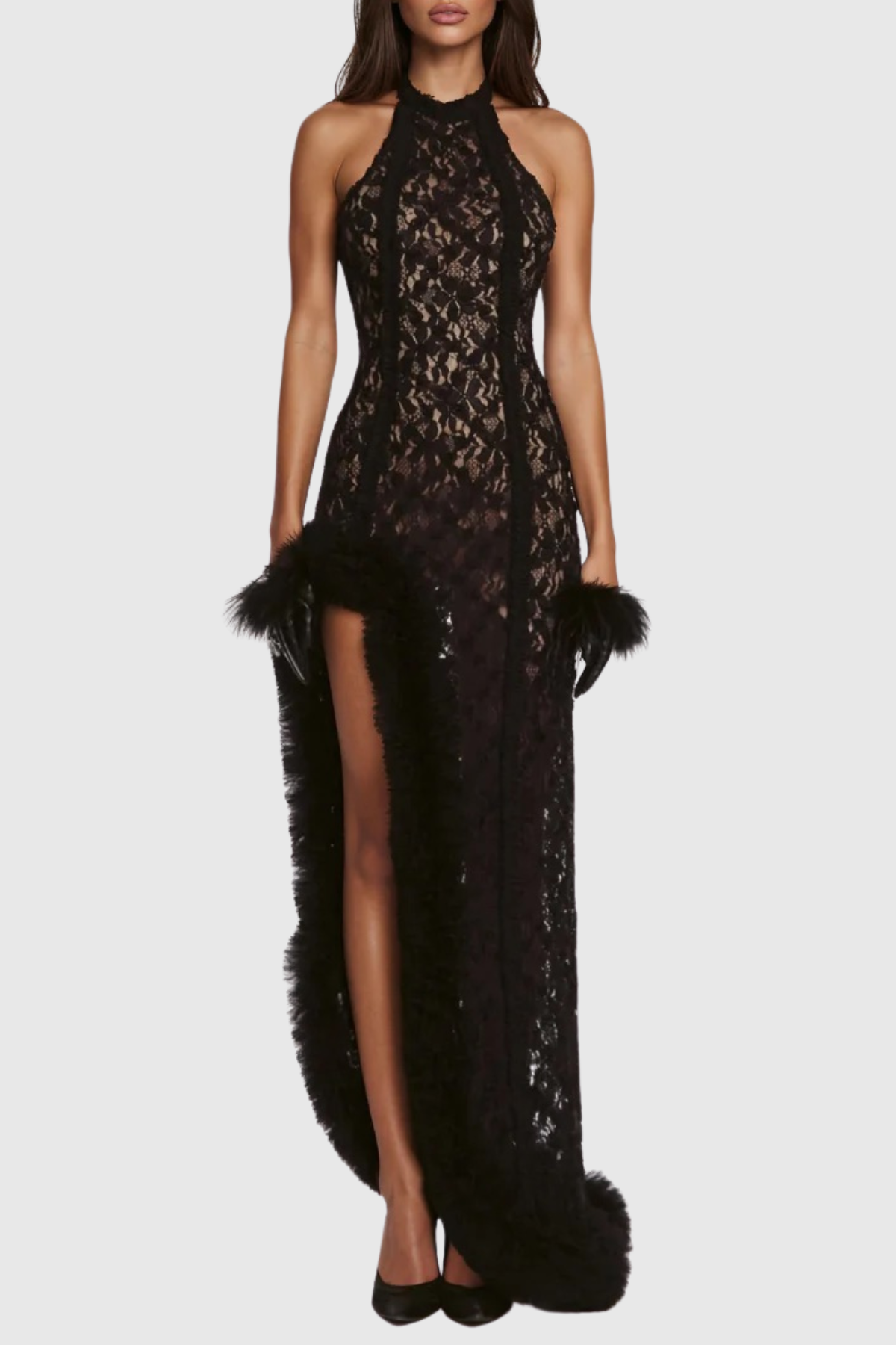 Blakela Asymmetric Lace Split Maxi Dress