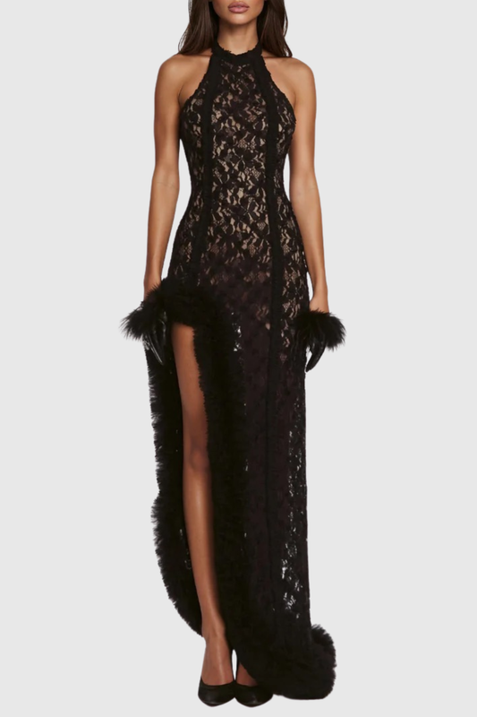 Blakela Asymmetric Lace Split Maxi Dress