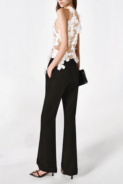 Boafo Floral Appliqué Mesh Top - White