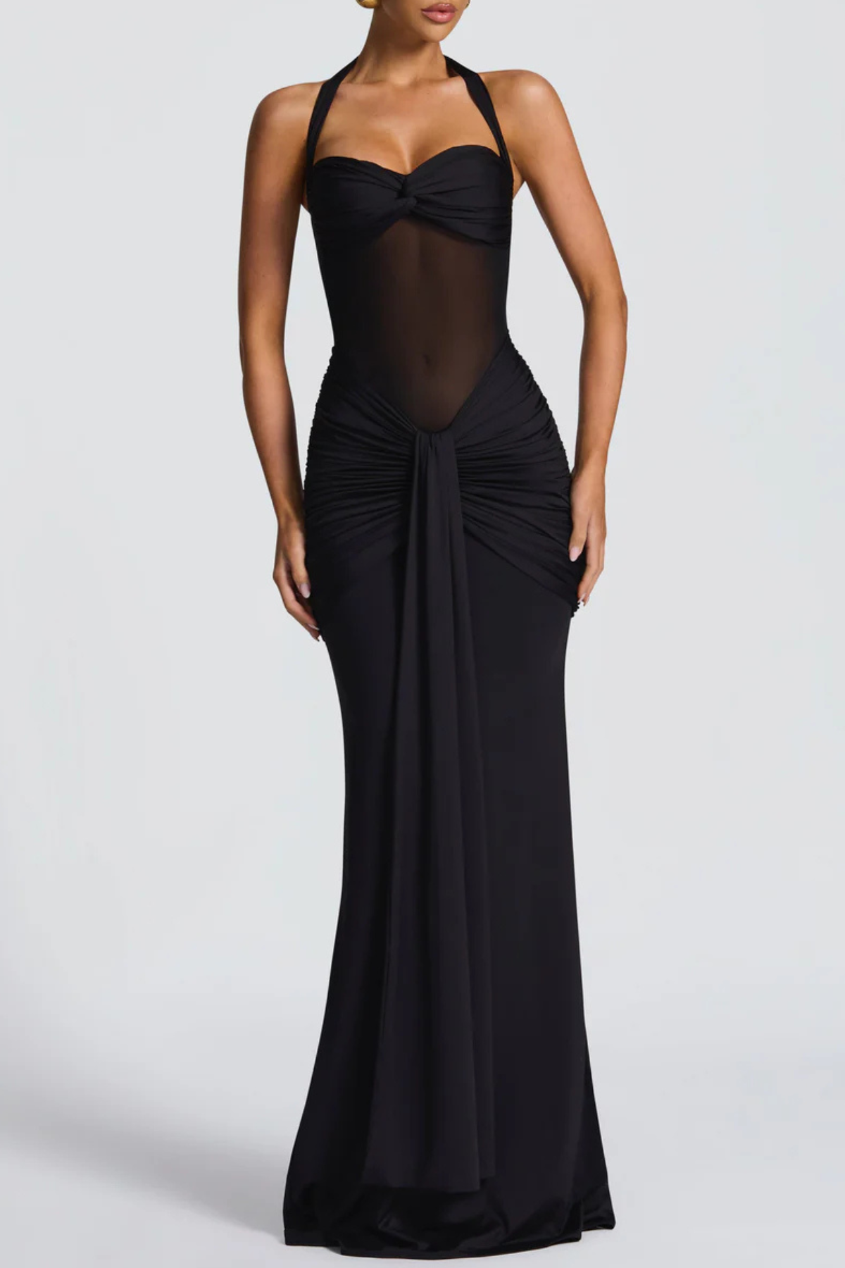 Bonao Halter Ruched Maxi Dress - Black