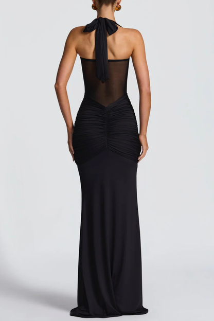 Bonao Halter Ruched Maxi Dress - Black