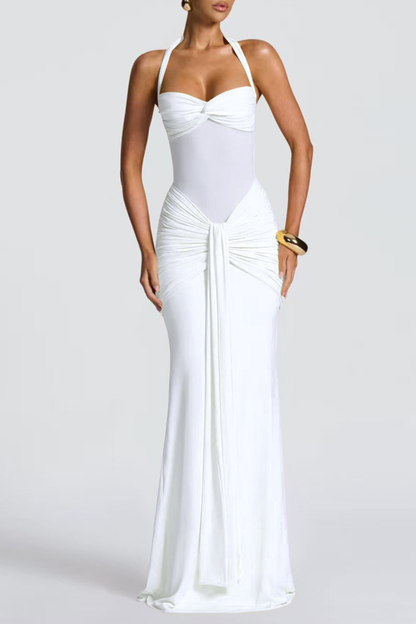 Bonao Halter Ruched Maxi Dress - White