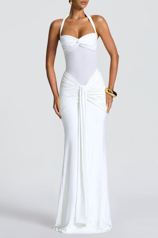 Bonao Halter Ruched Maxi Dress - White