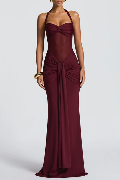 Bonao Halter Ruched Maxi Dress - Wine