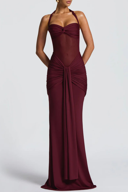 Bonao Halter Ruched Maxi Dress - Wine