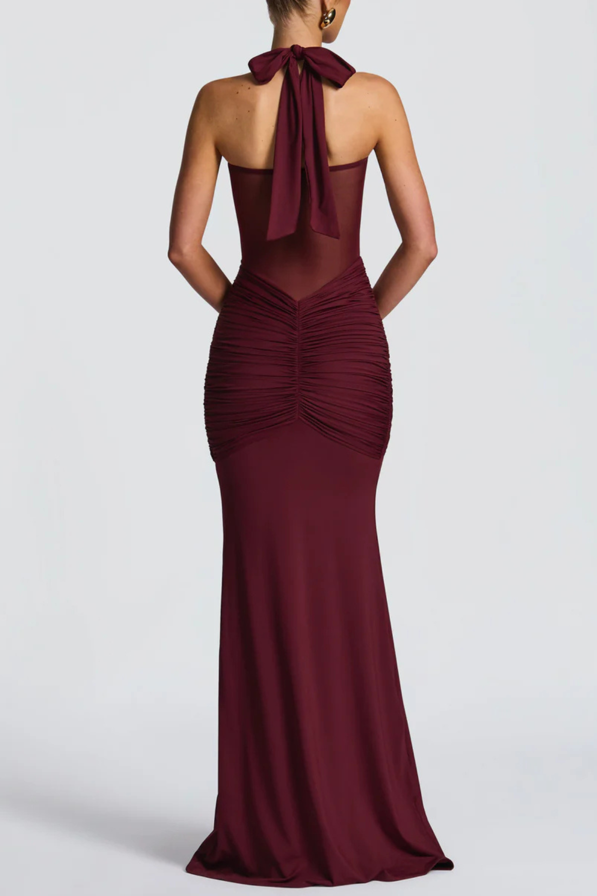 Bonao Halter Ruched Maxi Dress - Wine