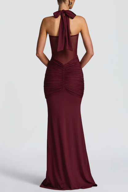 Bonao Halter Ruched Maxi Dress - Wine