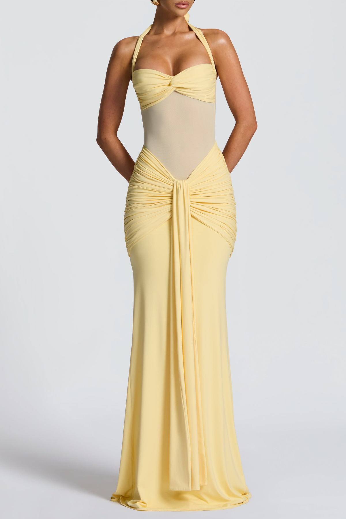 Bonao Halter Ruched Maxi Dress - Yellow