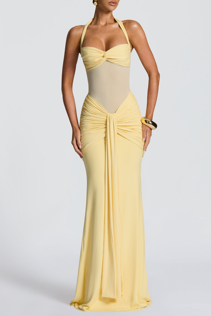 Bonao Halter Ruched Maxi Dress - Yellow