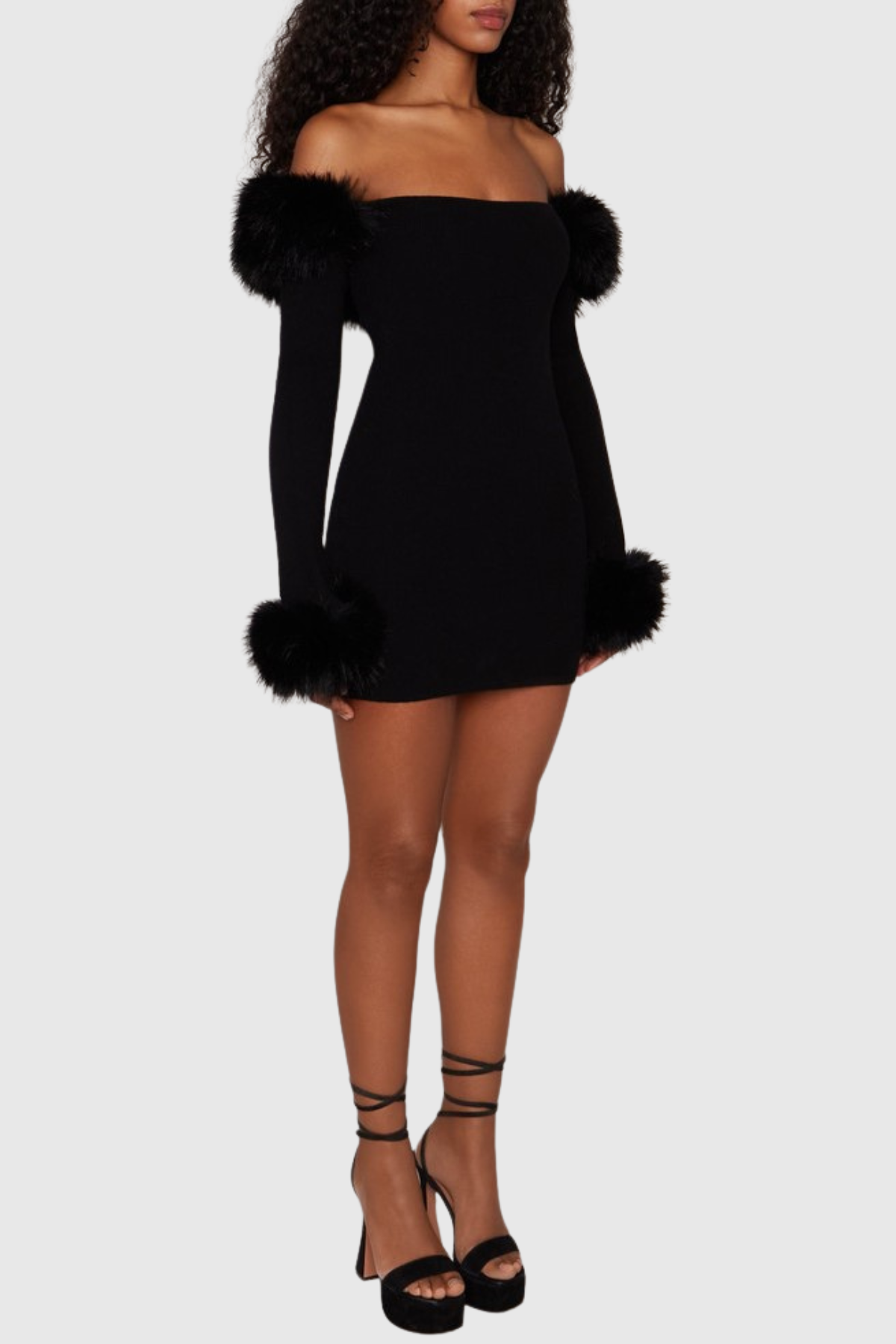 Bonita Faux Fur Off Shoulder Knit Mini Dress