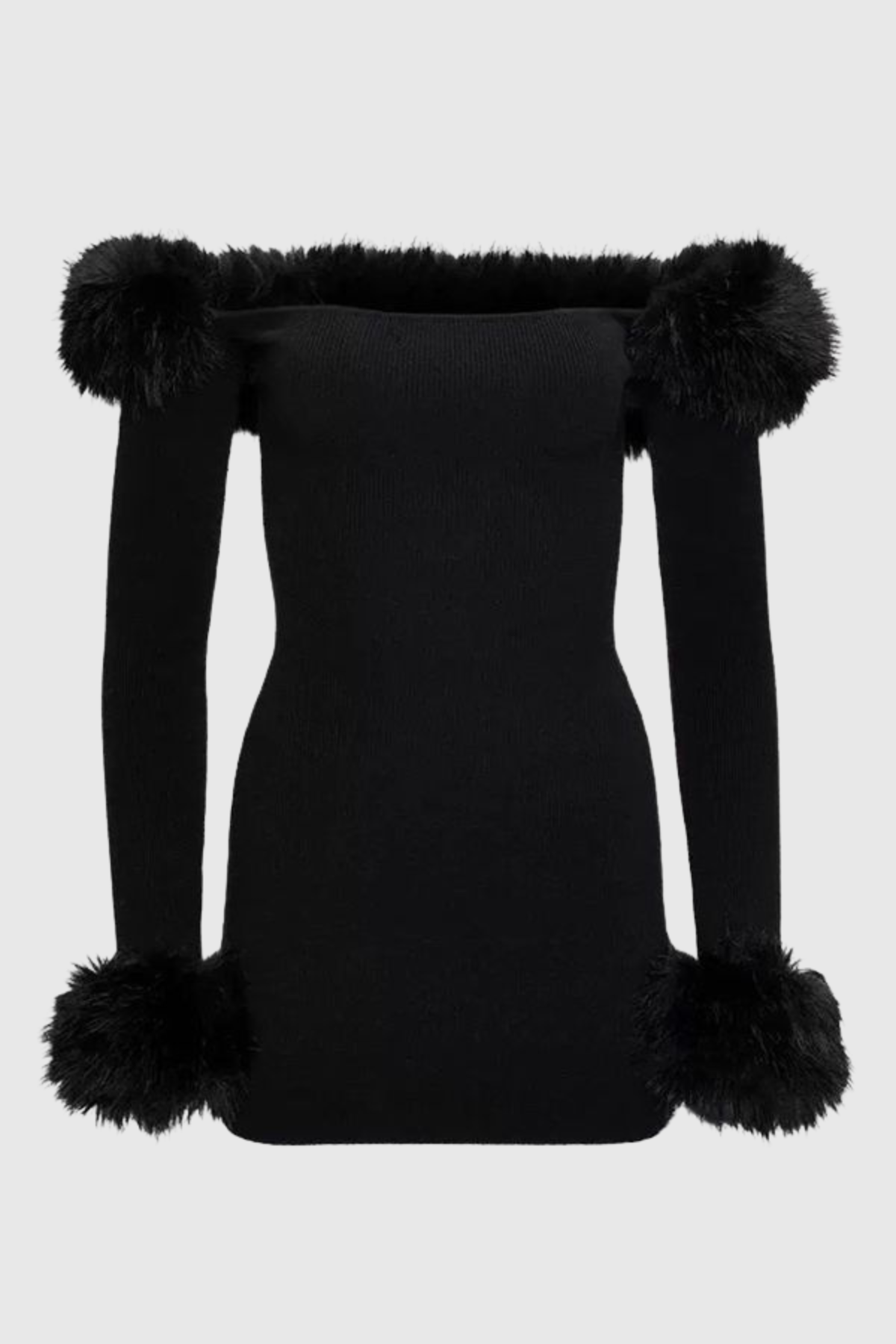 Bonita Faux Fur Off Shoulder Knit Mini Dress