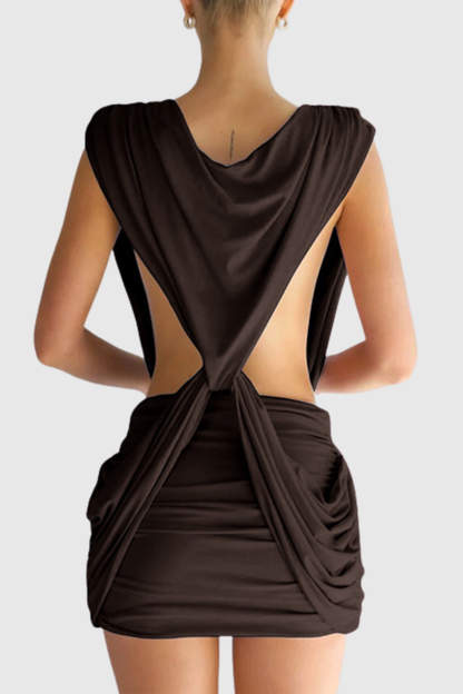 Boonea Draped Mini Dress - Brown