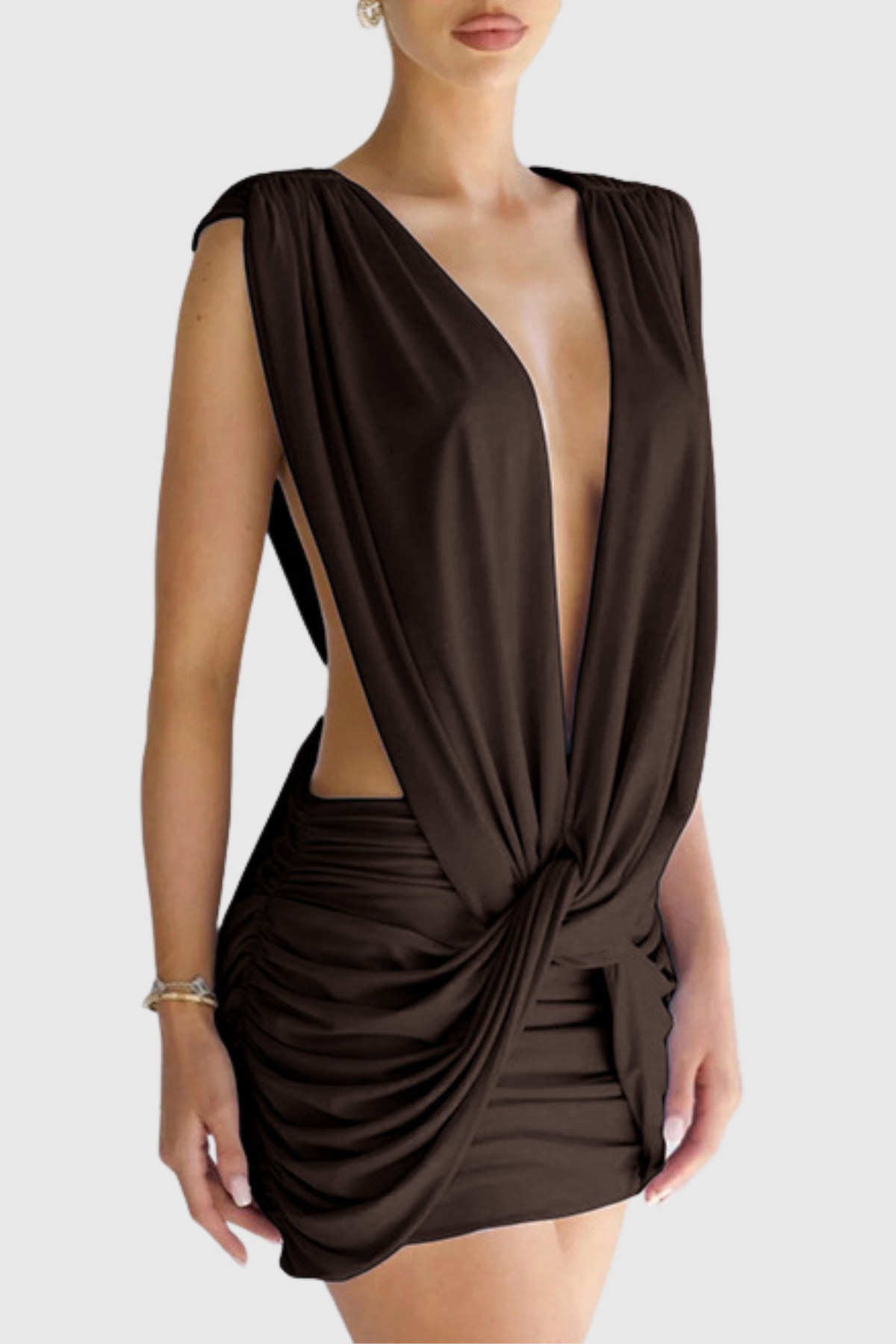 Boonea Draped Mini Dress - Brown