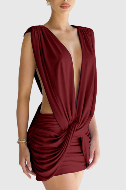 Boonea Draped Mini Dress - Wine