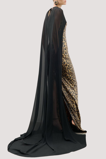 Borgna Leopard Sequin Maxi Dress & Cape Set